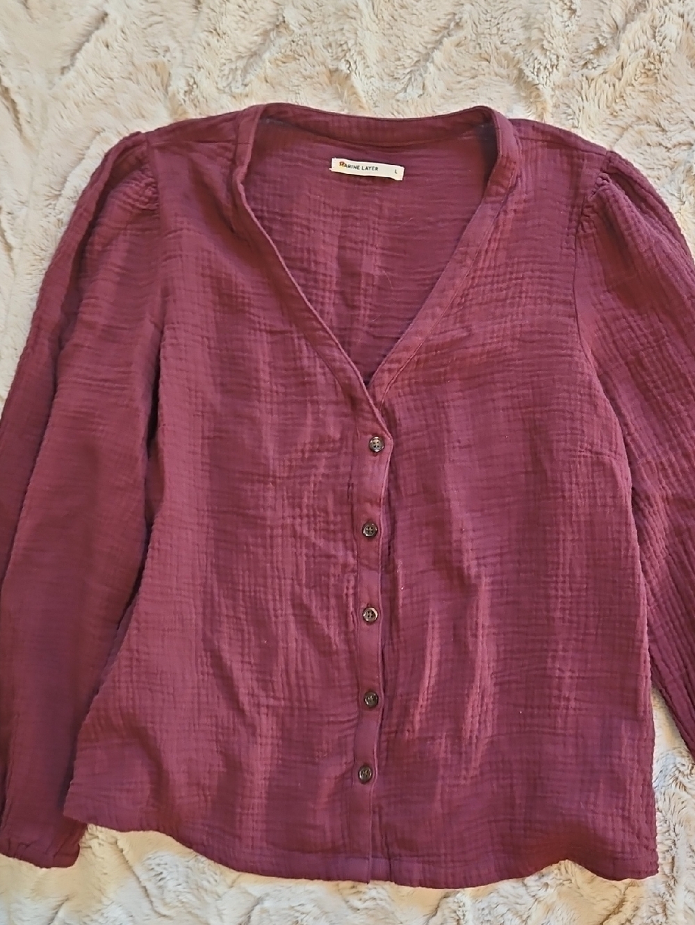 Marine Layer Plum Button-Front V-Neck Women's Top